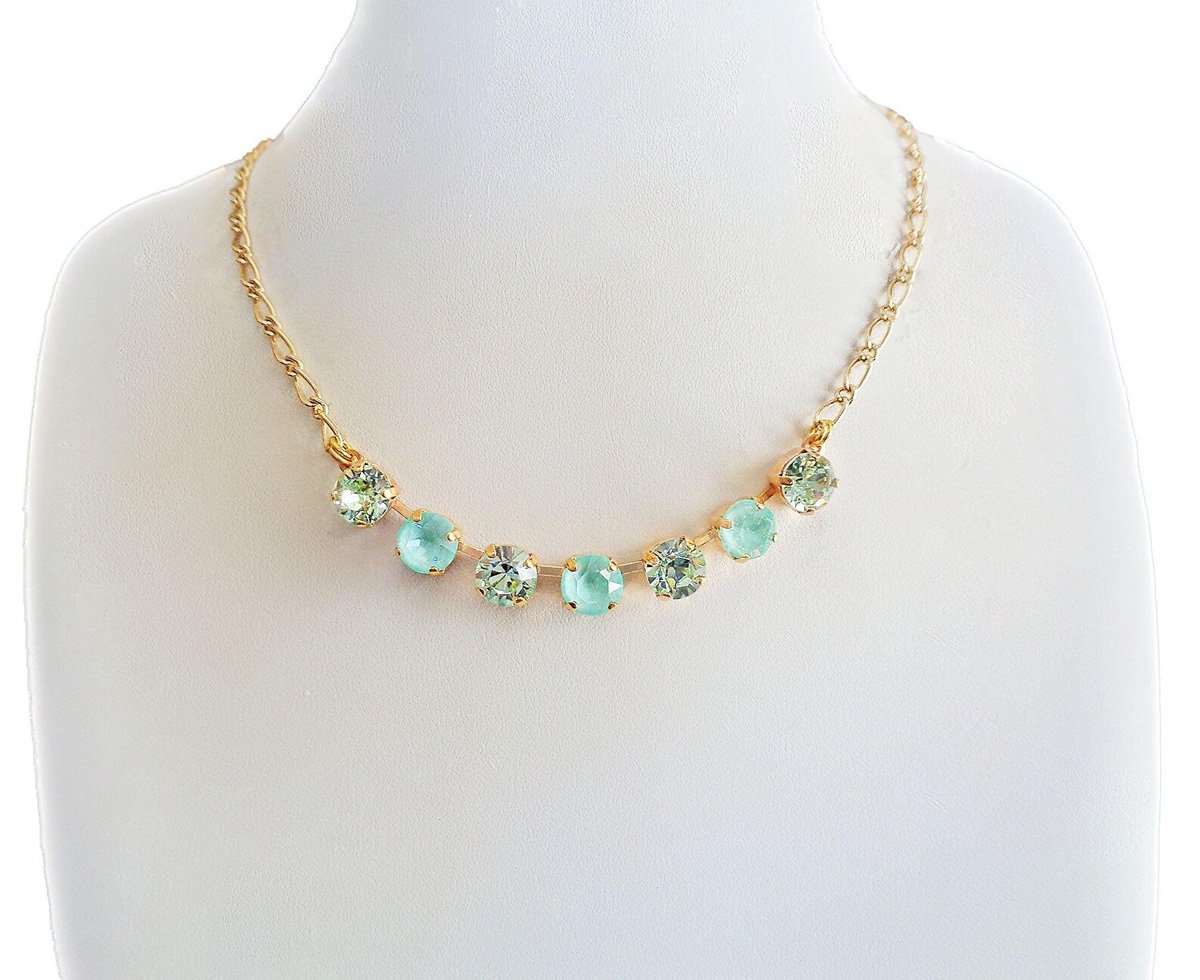 Crystal chain necklace, pastel light green tones