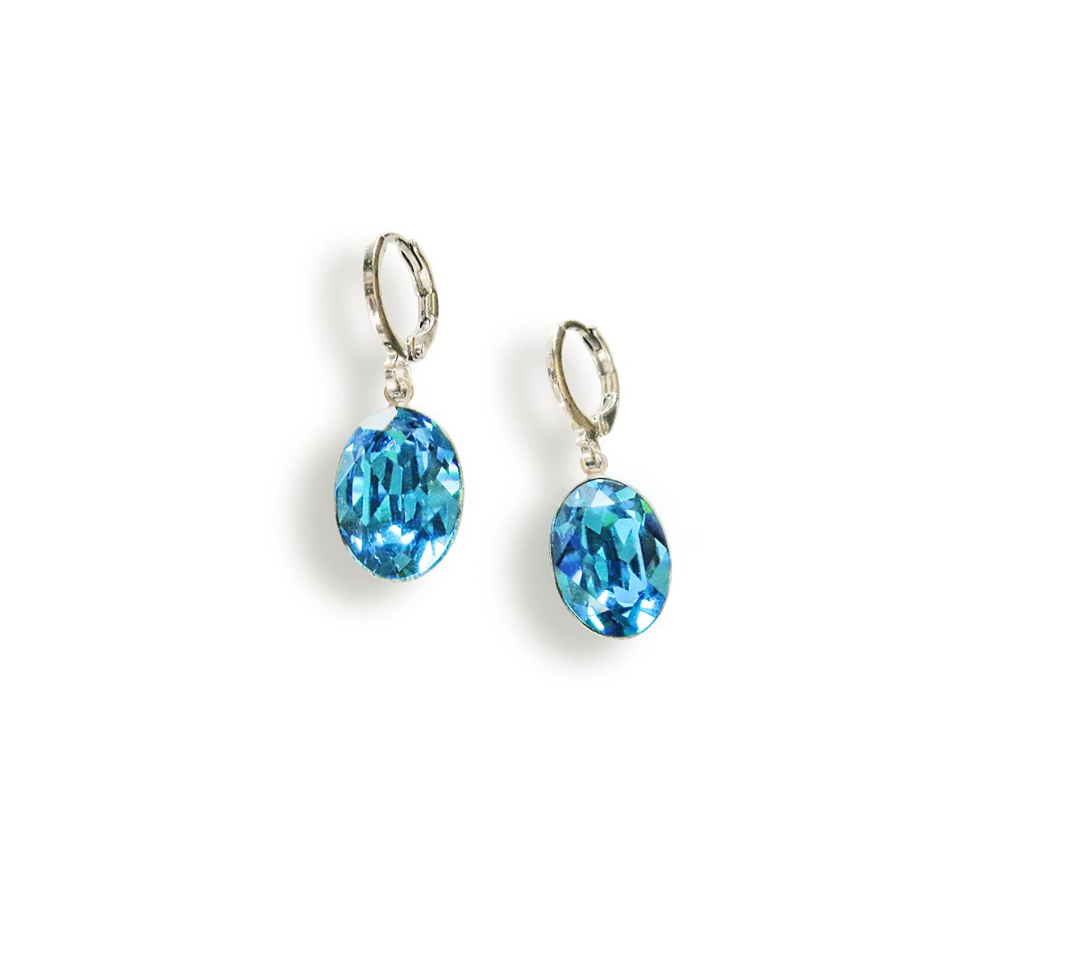 Crystal oval drop dangle earrings,indicolite blue