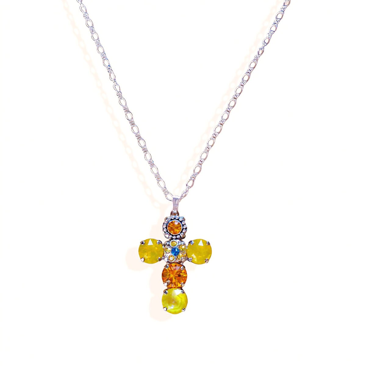 Crystal cross pendant necklace ,yellow opal
