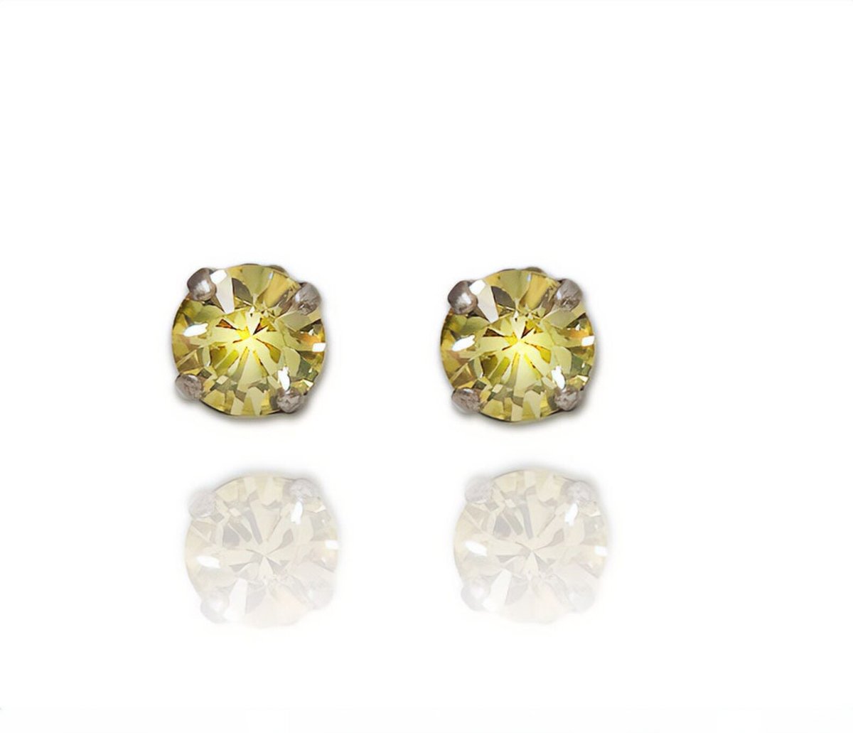 Crystal stud earrings lemon jonquil,antique silver