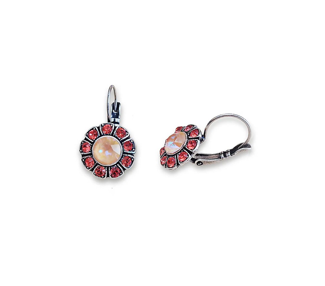 Crystal flower drop earrings,padparadchsa red