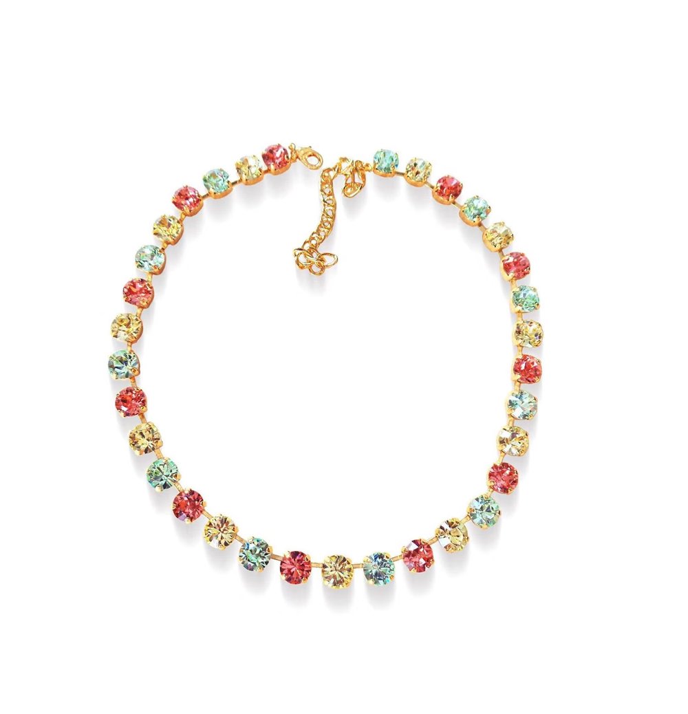 Crystal tennis necklace,chrysolite,lemon,red