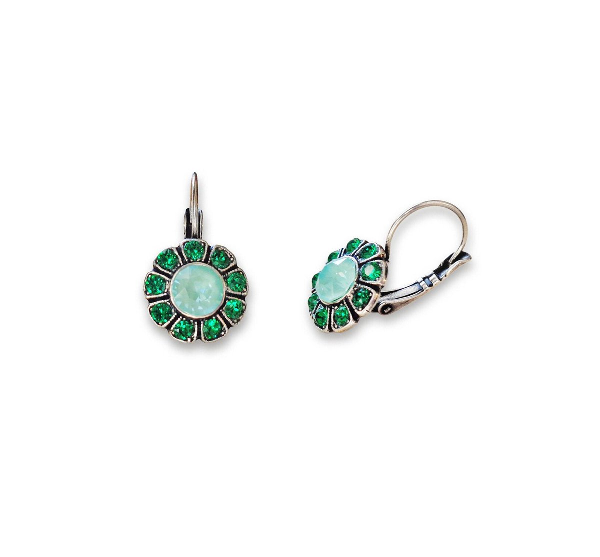 Crystal flower drop earrings,majestic green,soft mint
