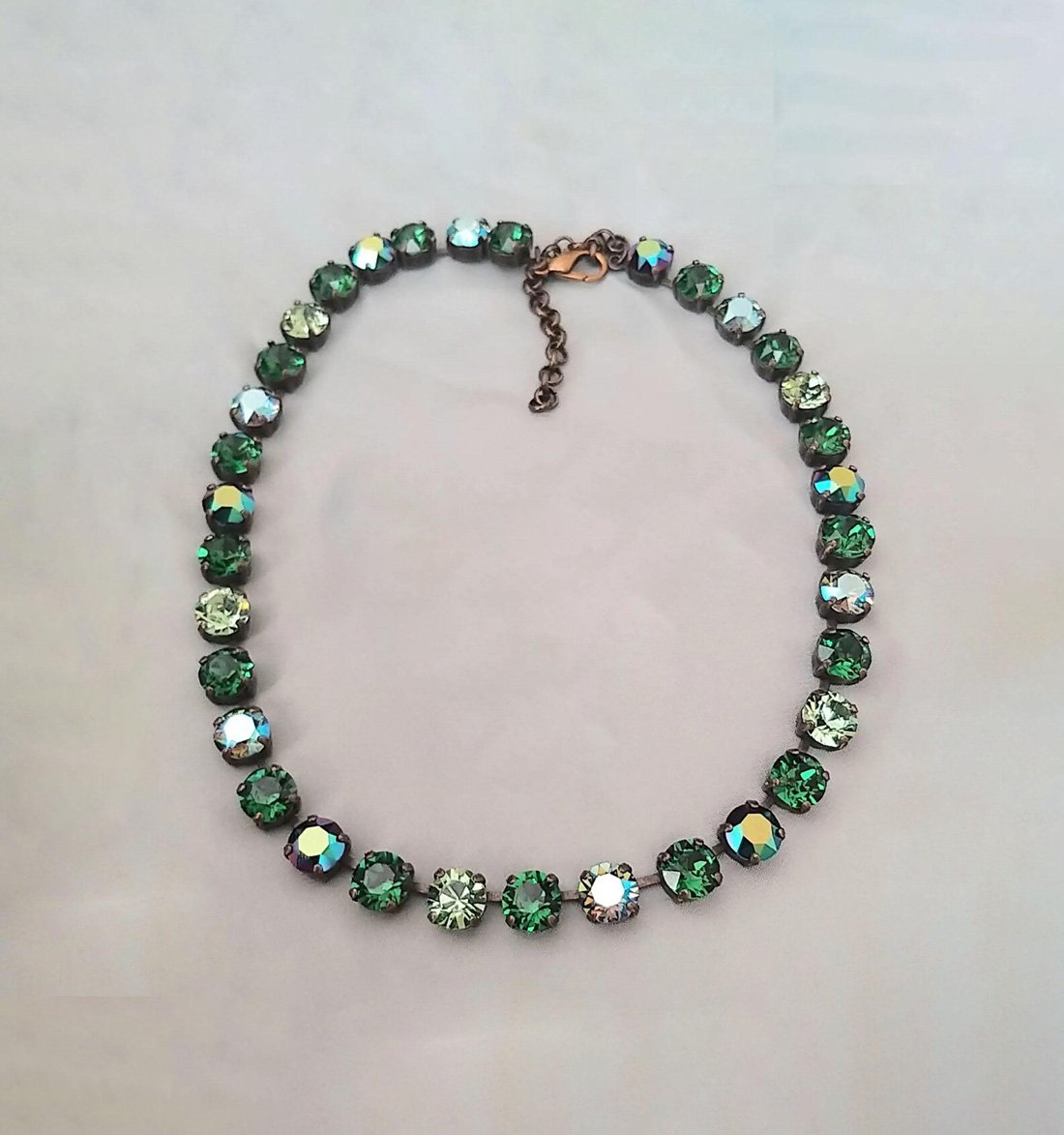 Crystal 8mm tennis necklace,dark green moss