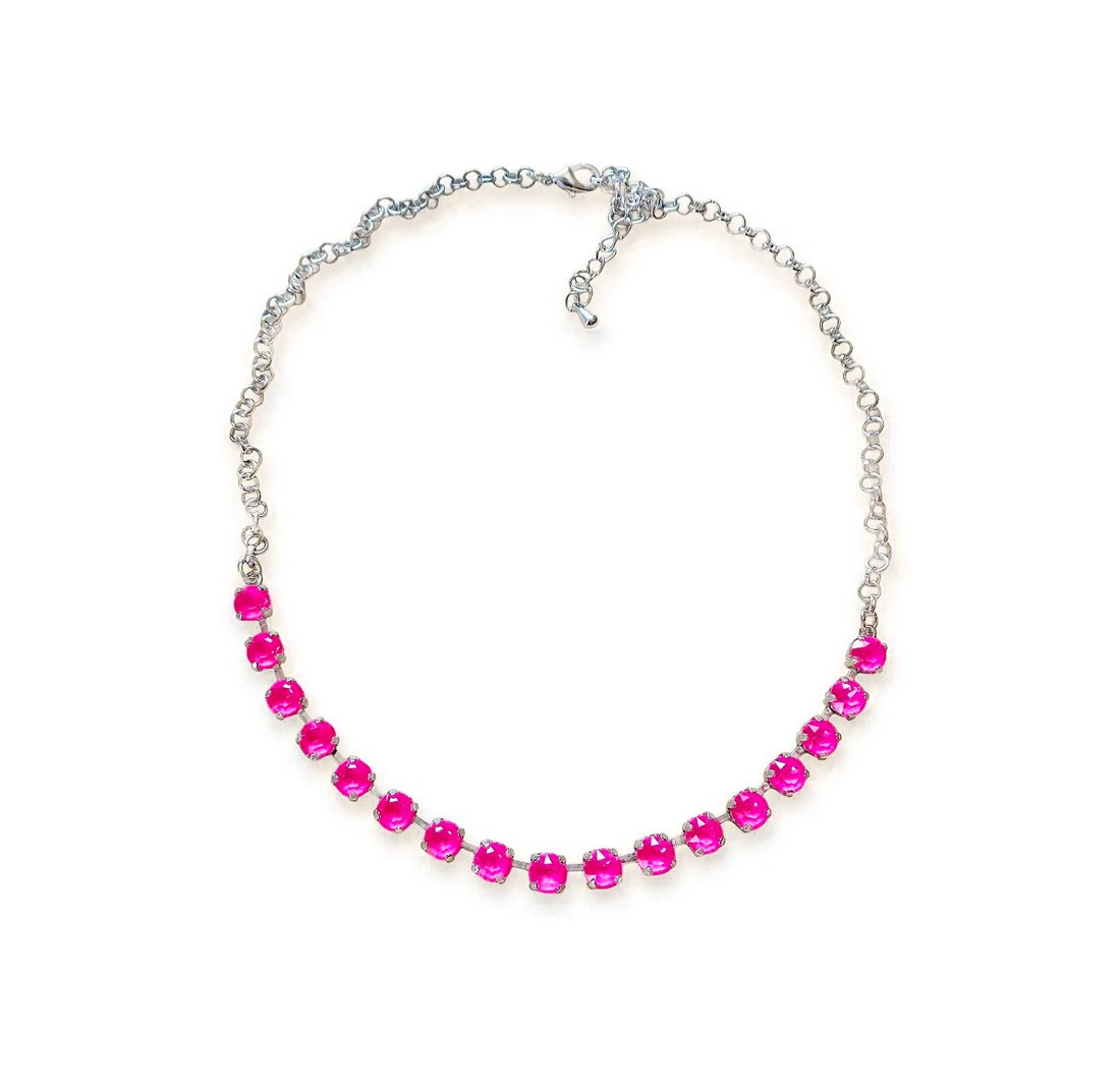 Crystal chain necklace, electric pink ignite