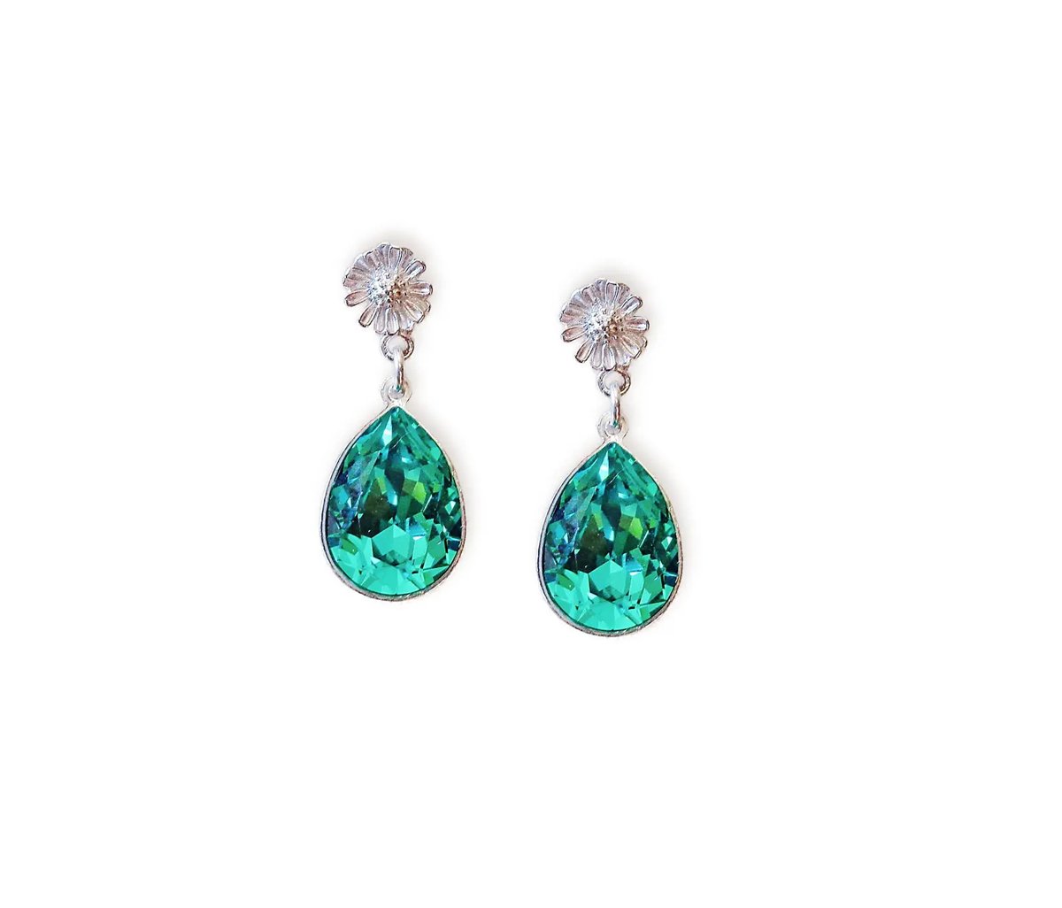 Crystal pear drop earrings,caribbean green