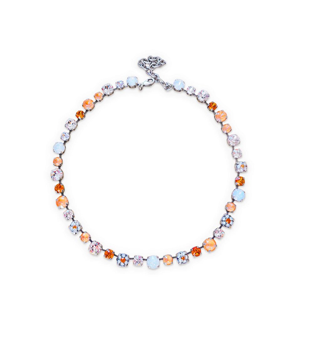 Crystal mixed size stones tennis necklace,peach,white