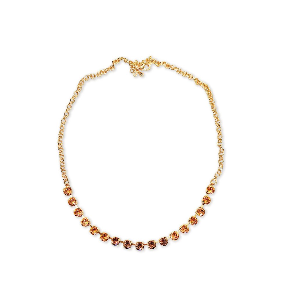 Crystal chain necklace, dark orange,gold