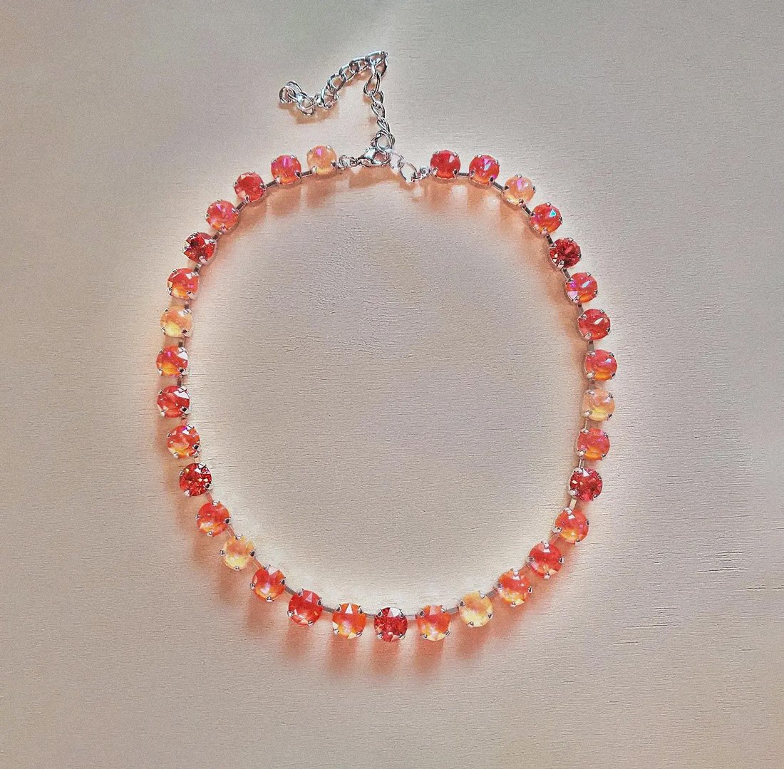 Crystal tennis necklace,peach and orange