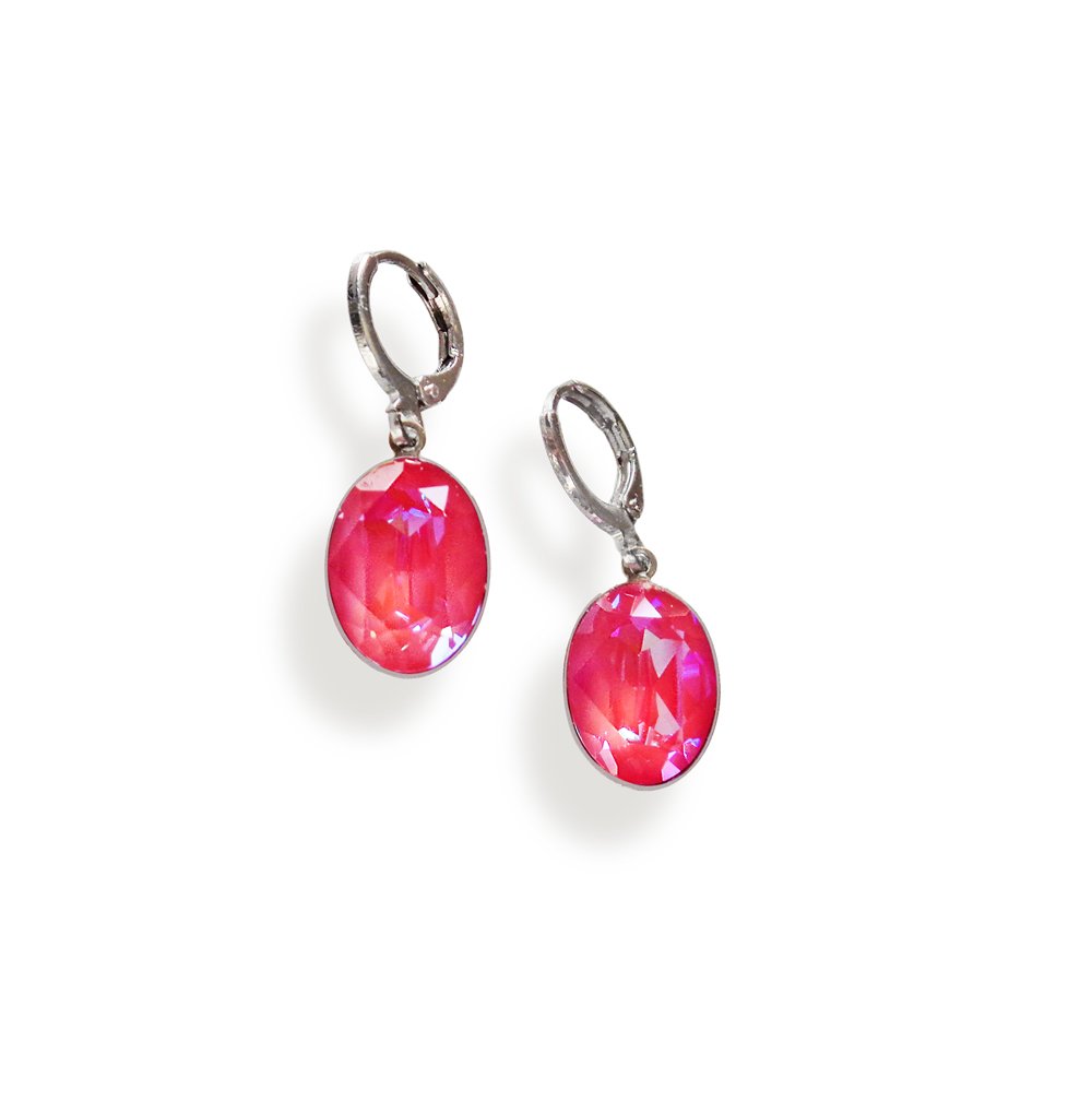 Crystal oval drop dangle earrings,lotus pink delite