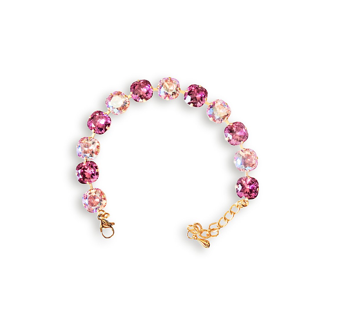 Square crystal tennis bracelet,dark rose