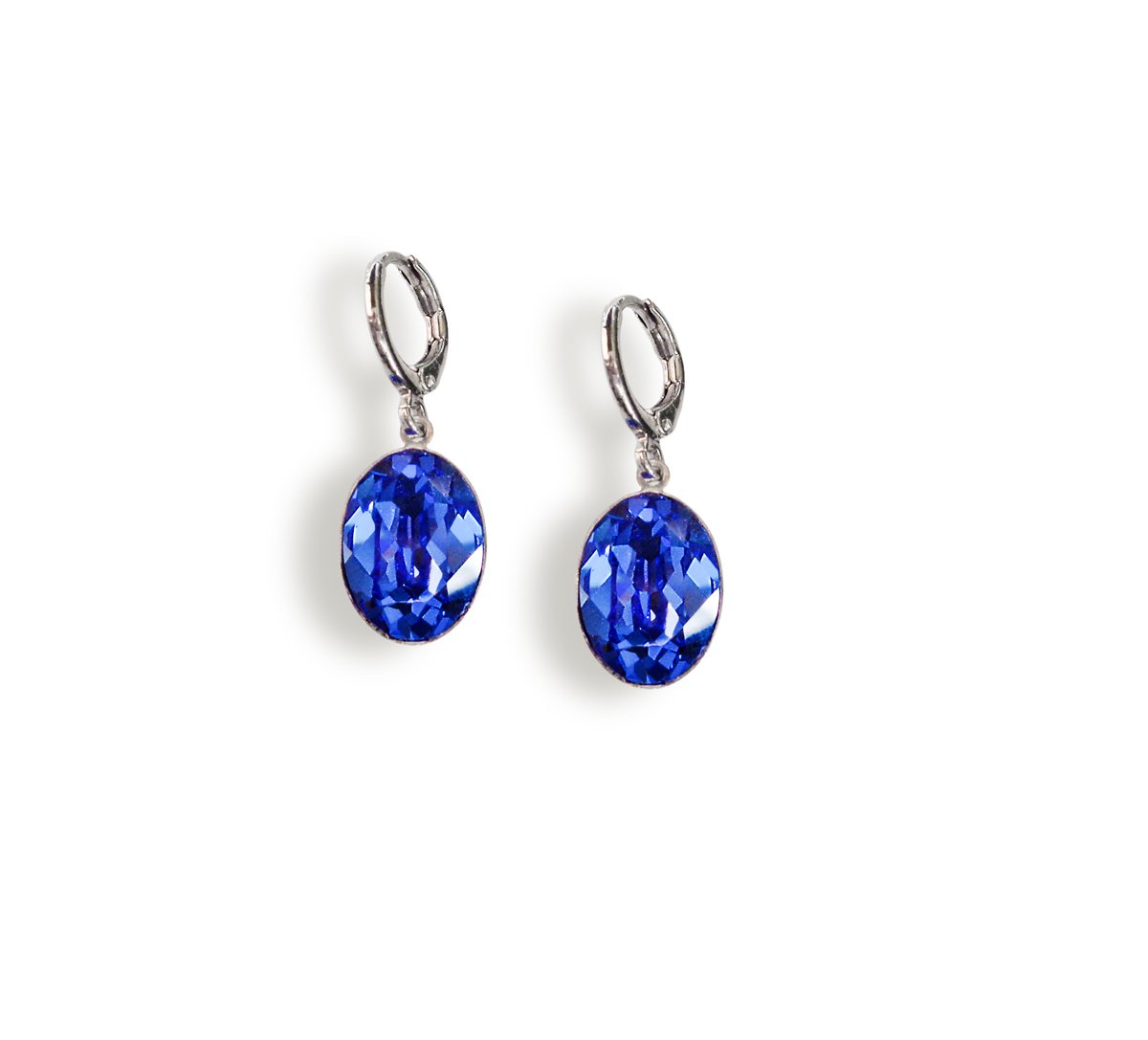 Crystal oval drop dangle earrings,sapphire