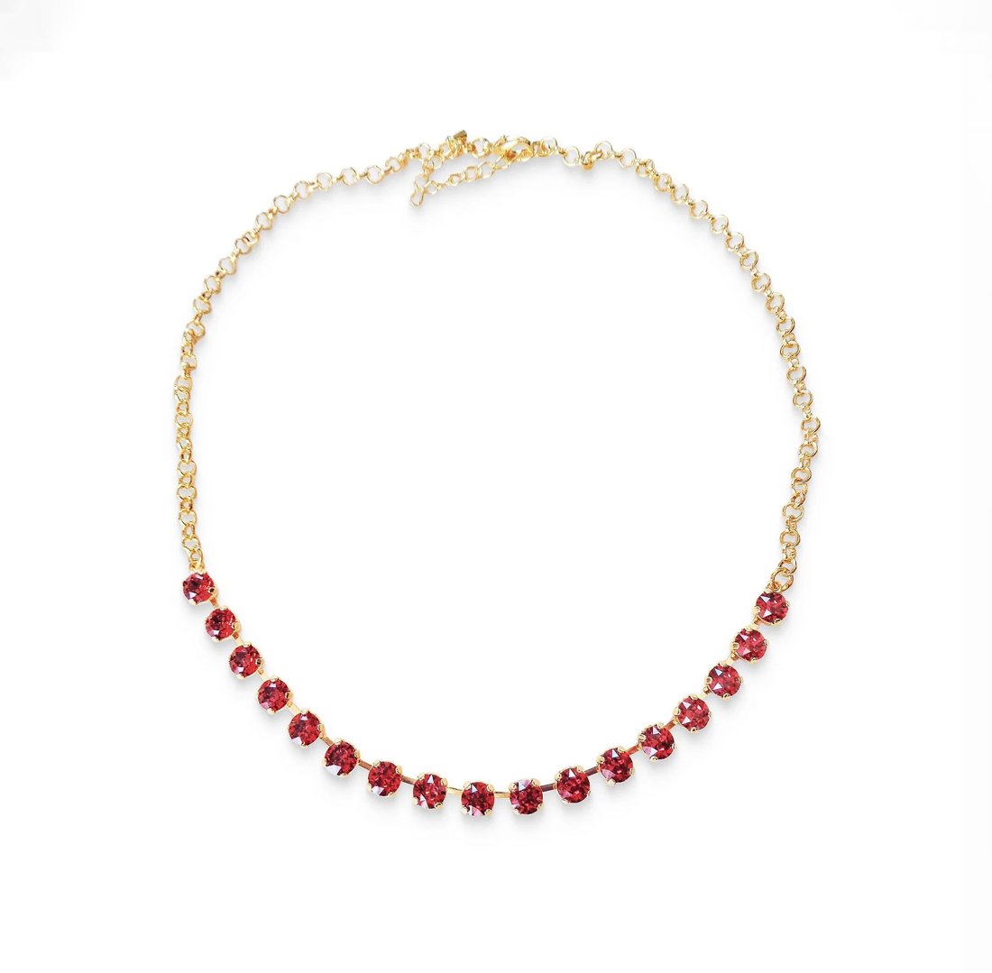 Crystal chain necklace, scarlet red