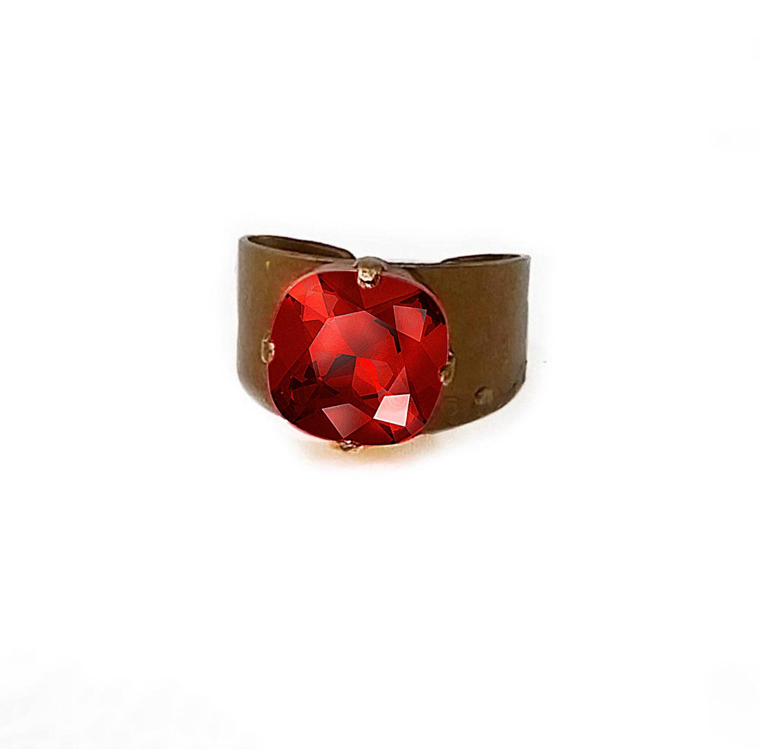Crystal cushion square stone ring,light siam