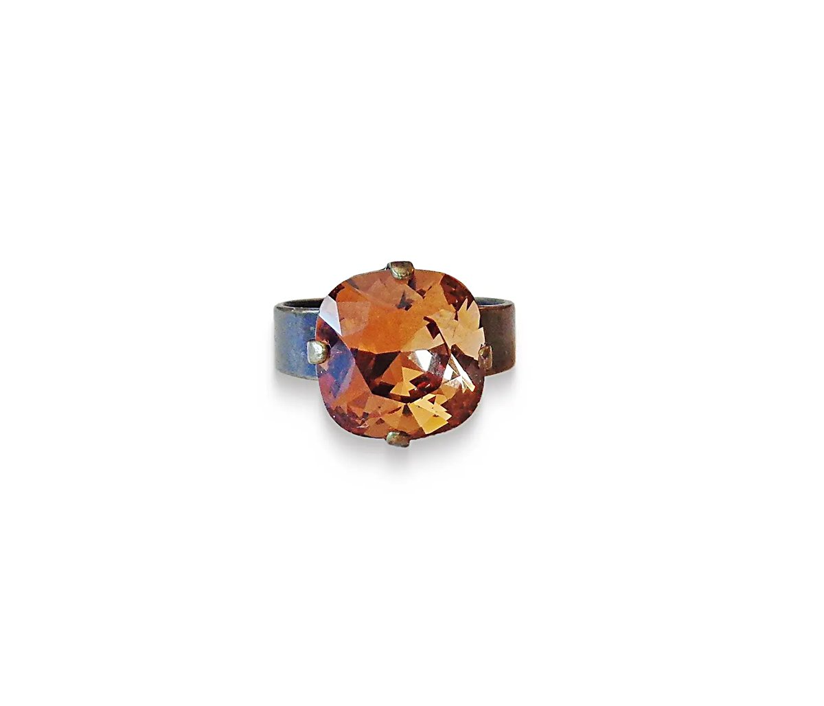 Crystal cushion square stone ring,light smoked topaz