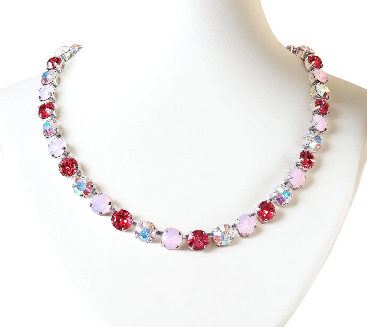 Crystal tennis necklace ,hot pink,clear crystal AB