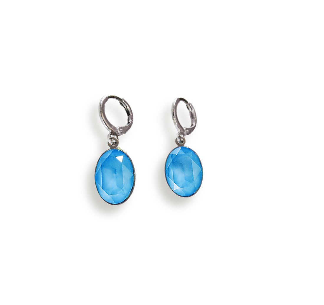 Crystal oval drop dangle earrings,summer blue