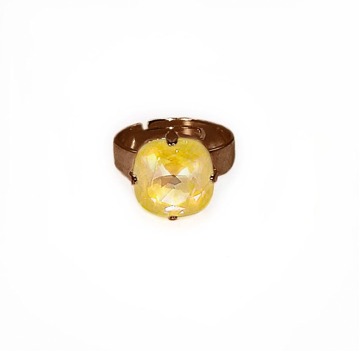 Crystal cushion square stone ring,sunshine delite