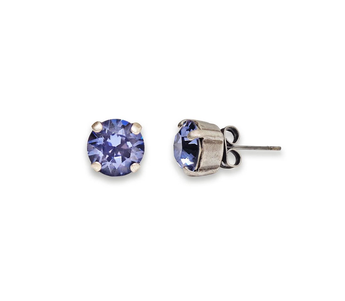 Crystal stud earrings tanzanite,antique silver