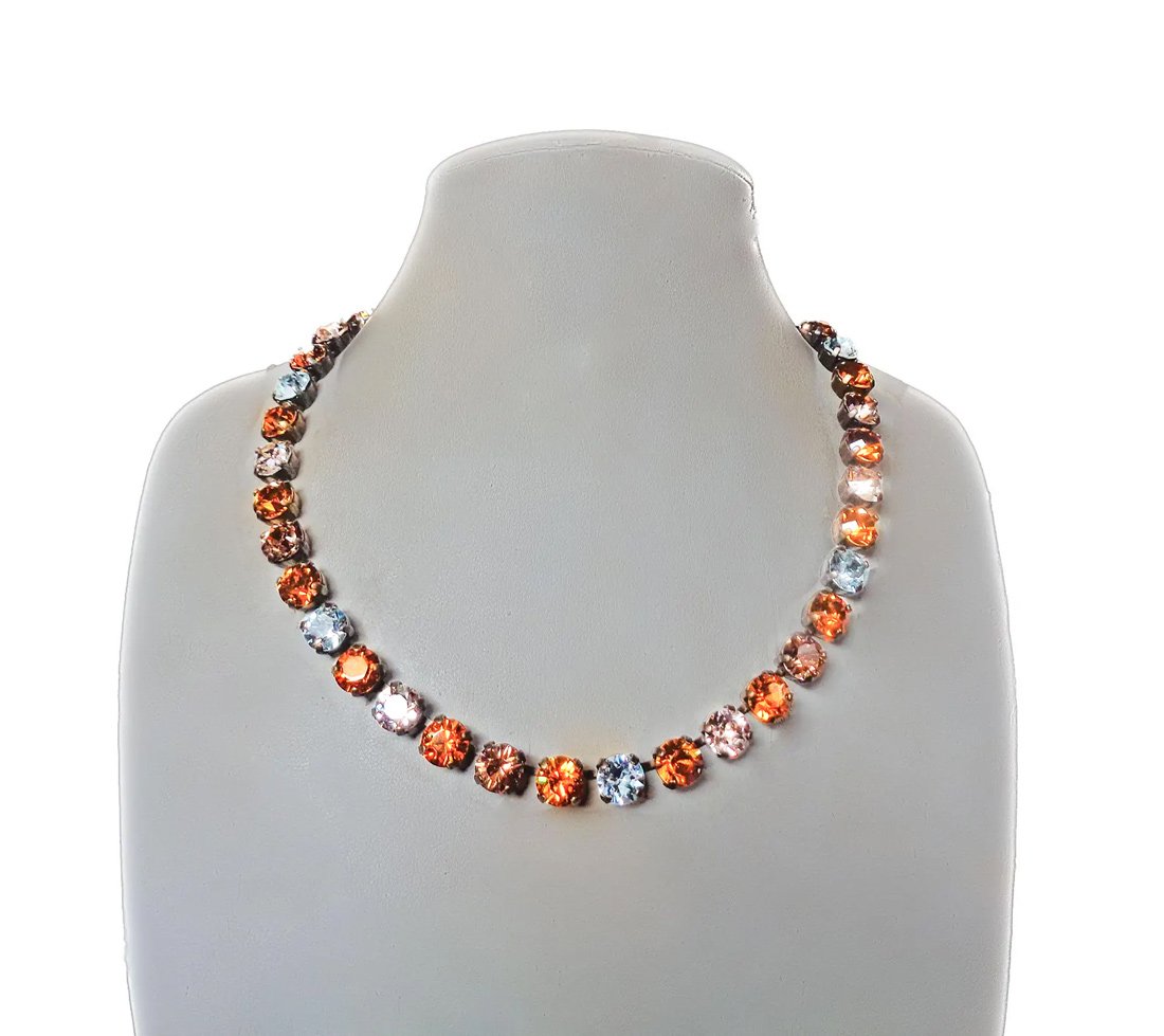 Crystal tennis necklace, topaz,light azore