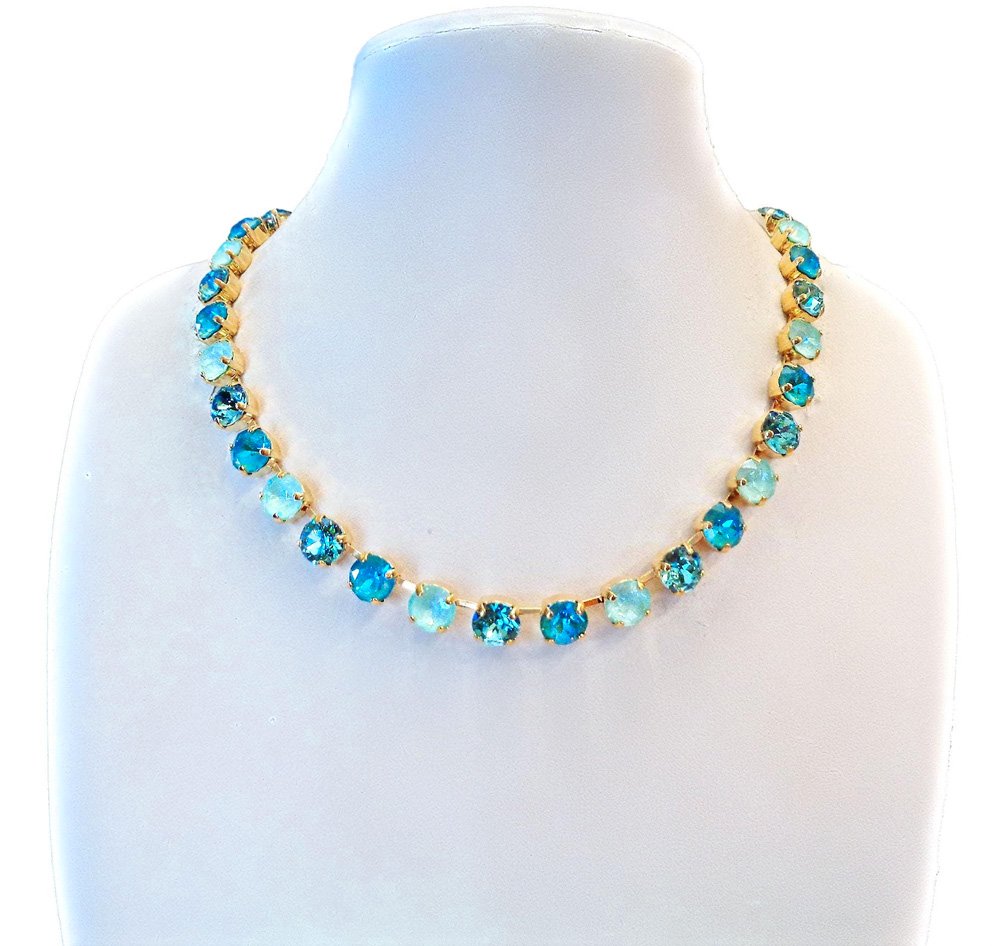 Crystal tennis necklace, light turquoise,soft mint