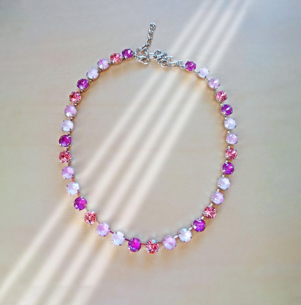 Crystal tennis necklace,soft pinks - 36cm