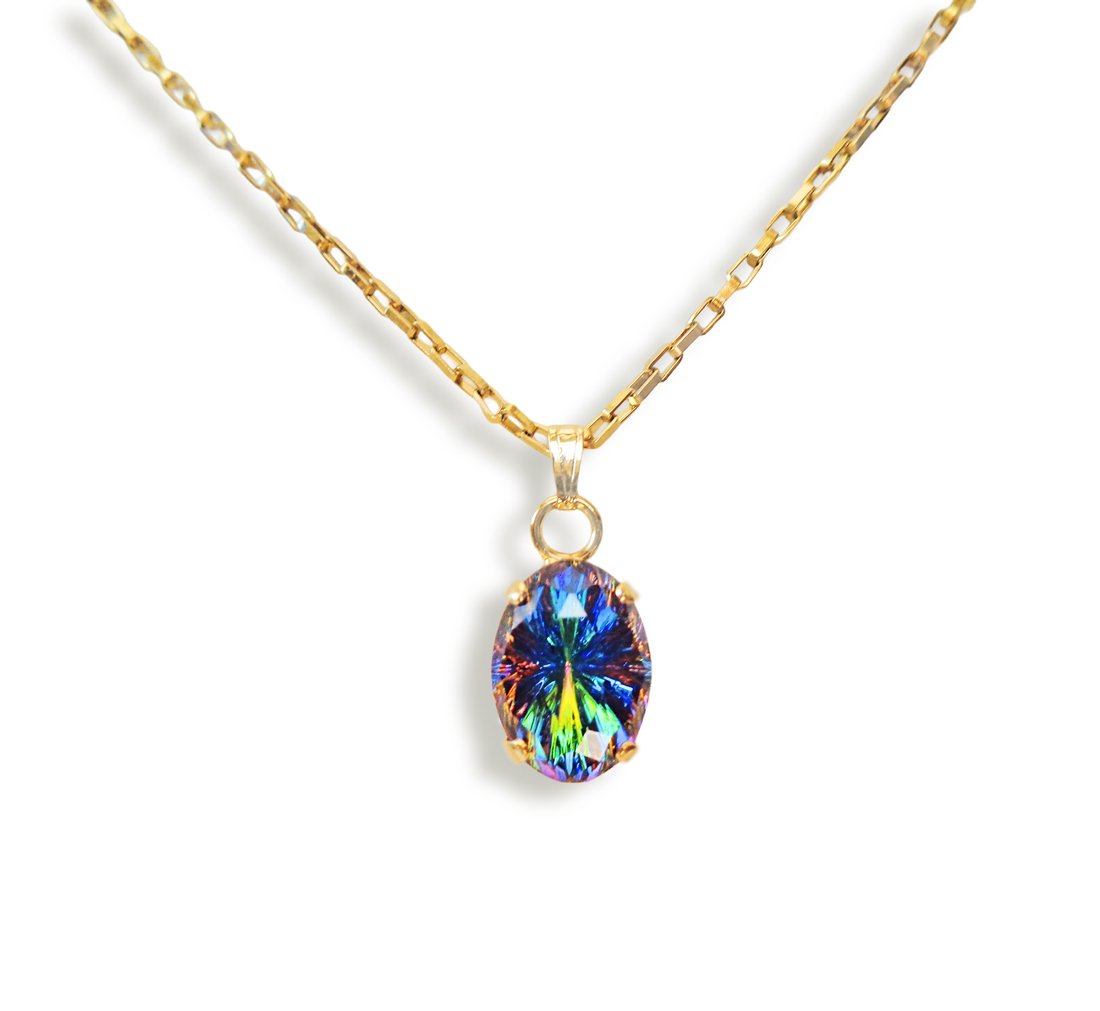 Crystal magical oval pendant necklace ,vitrail medium