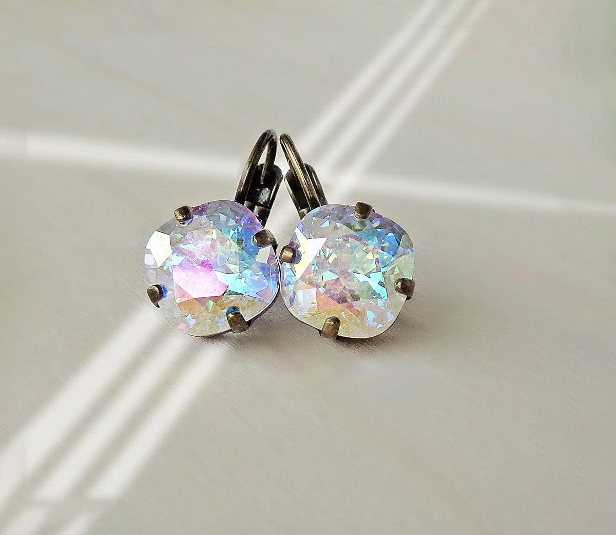 Mini square drop crystal earrings,clear crystalAB