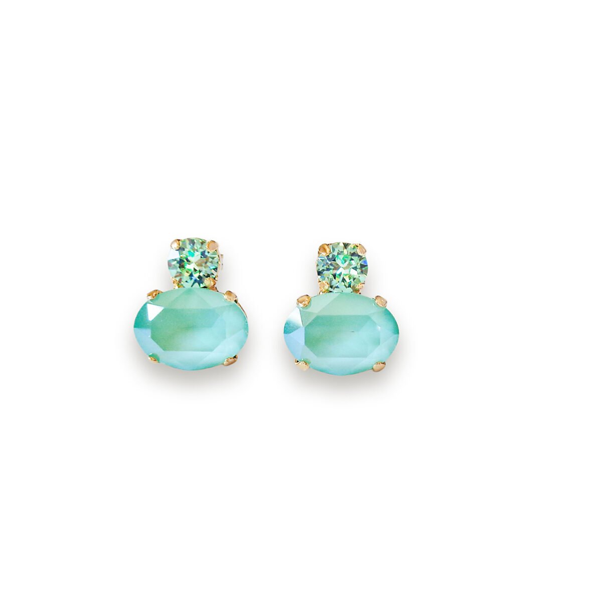Crystal stud & drop oval earrings,mint green