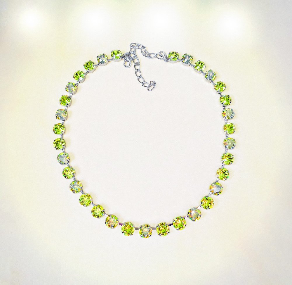 Crystal tennis necklace,citrus green shimmer