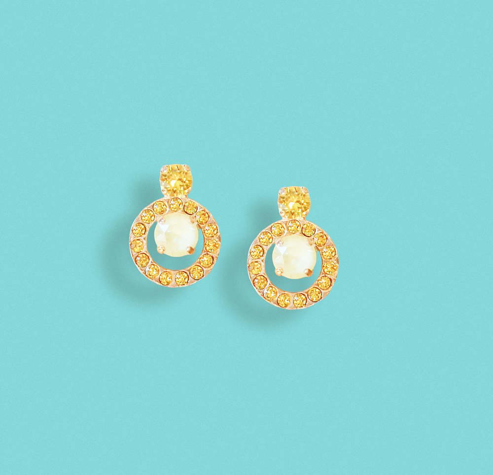 Crystal stud and drop earrings,yellow topaz