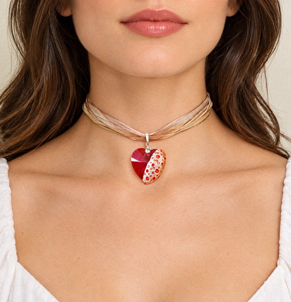 Swarovski crystal large heart necklace,red,orange