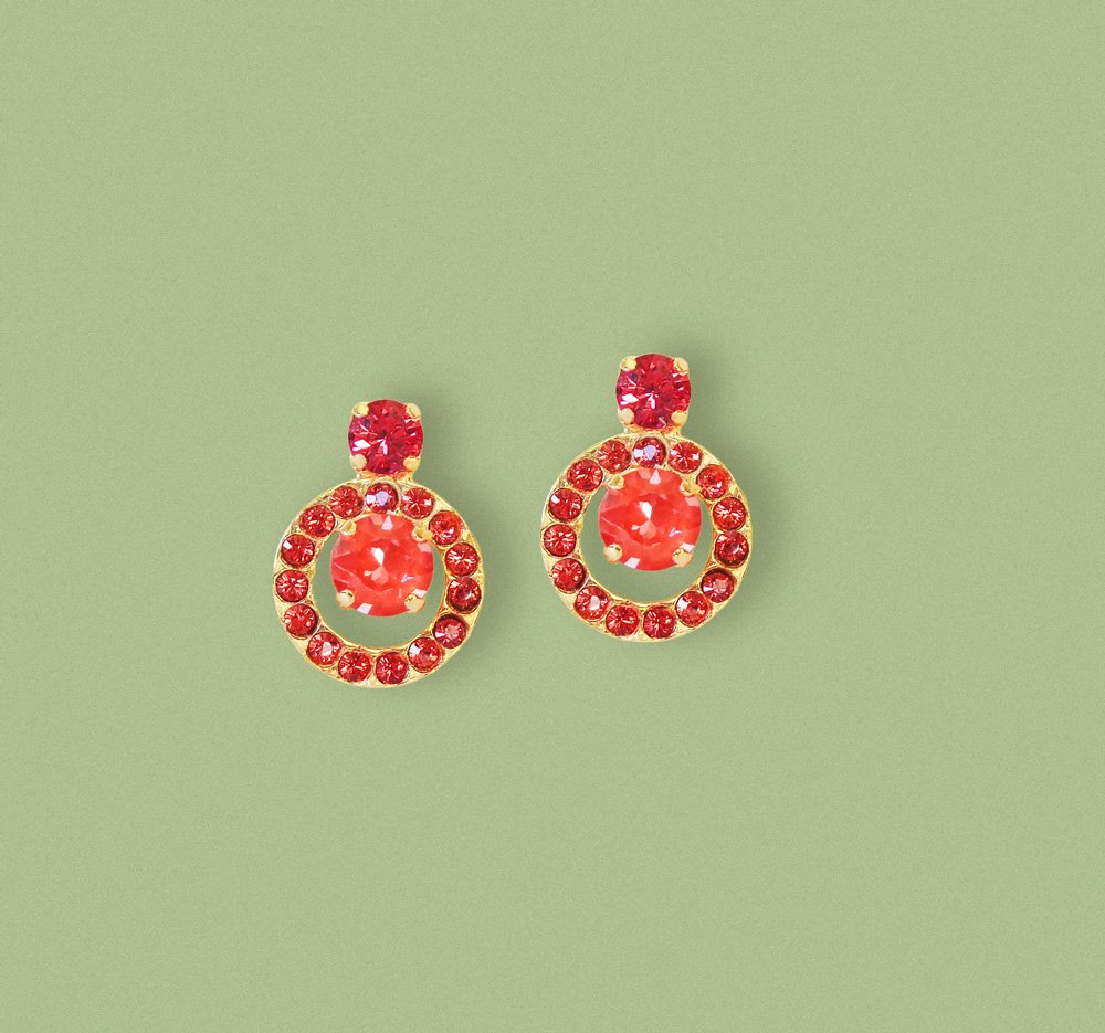 Crystal stud and drop earrings,bright red