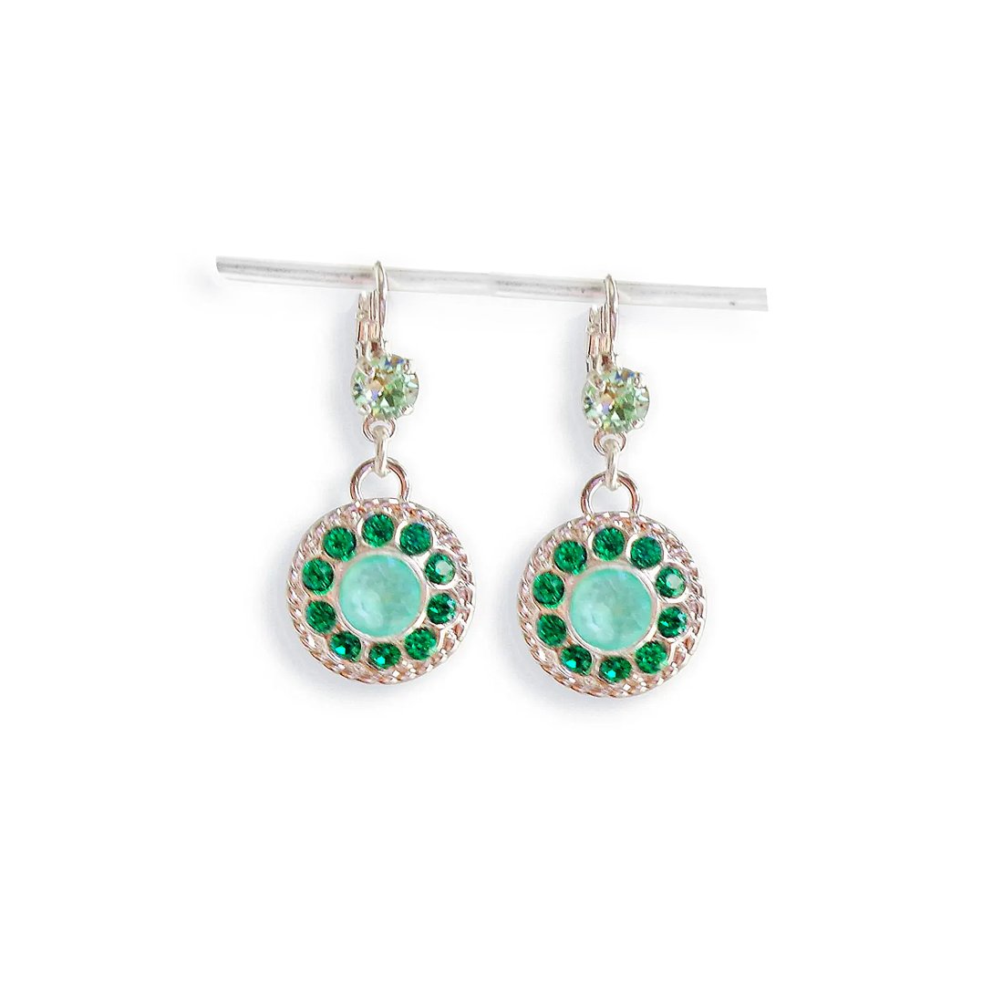 Crystal drop floral earrings,mint green