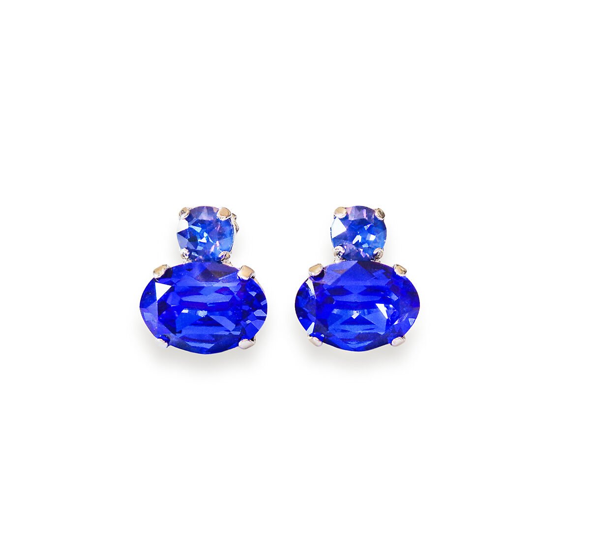 Crystal stud & drop oval earrings,majestic blue