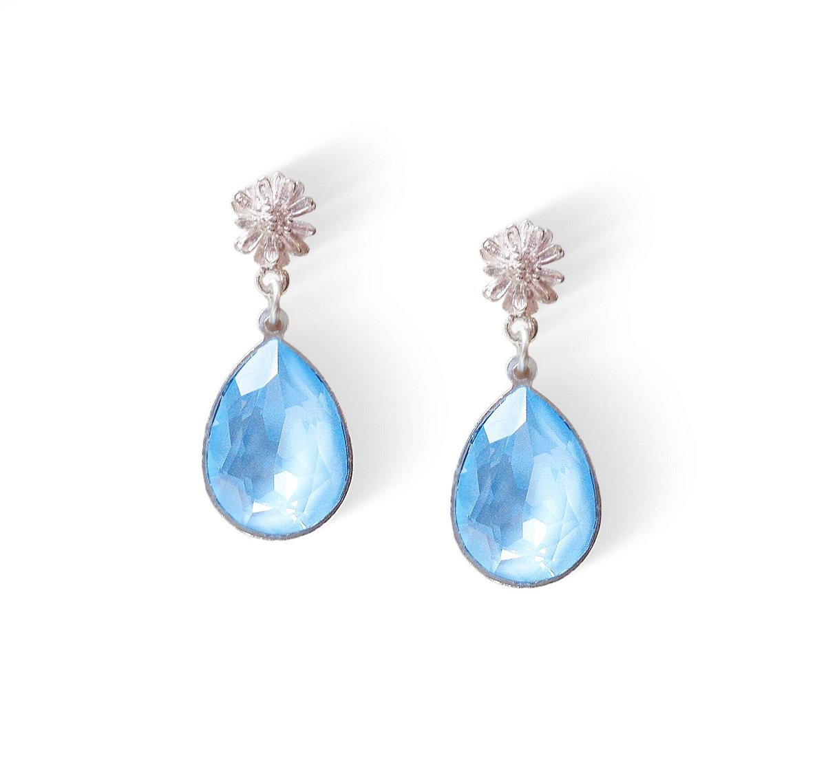 Crystal pear drop earrings,sky blue ignite