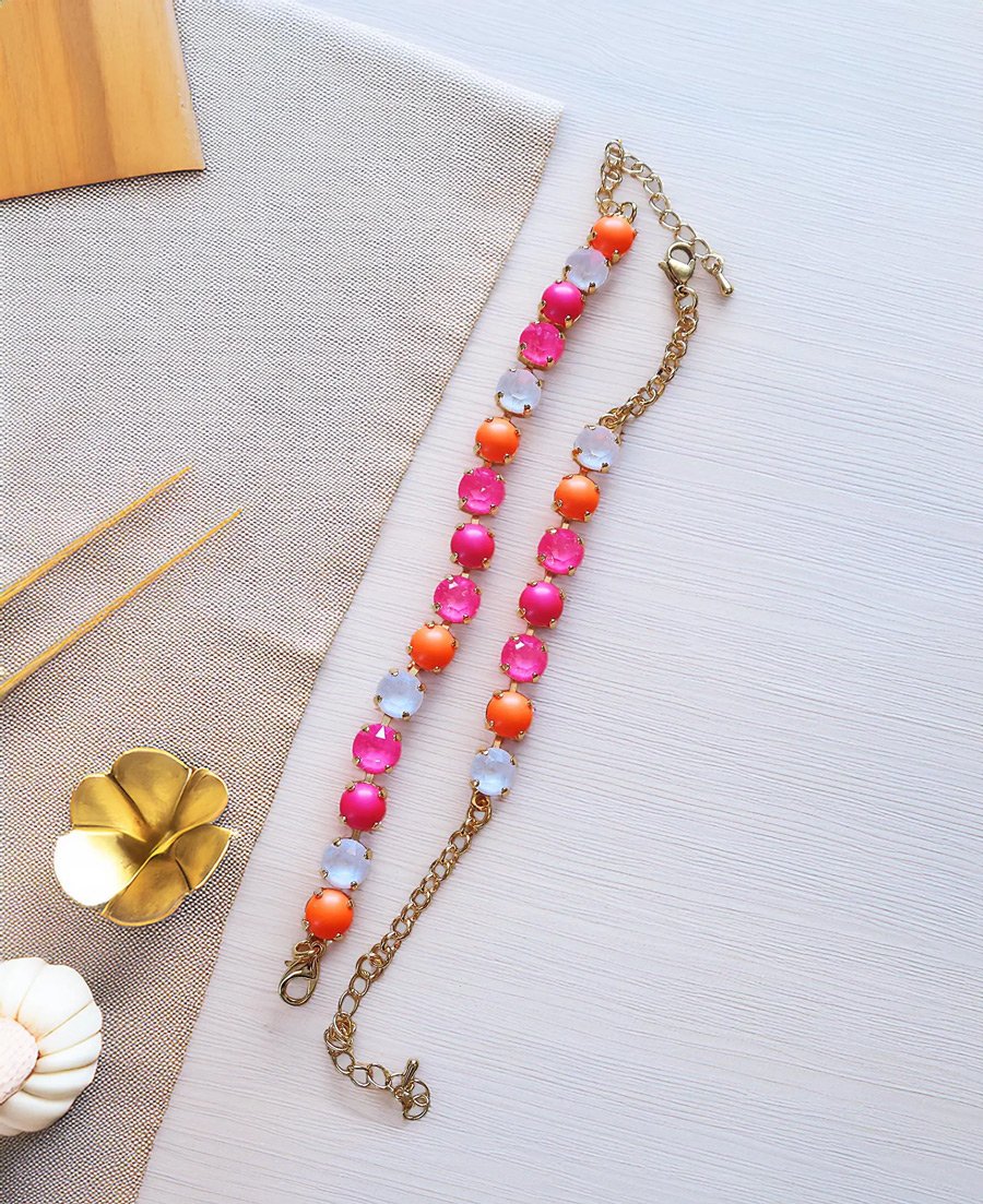 Crystal bracelets,neon pink and orange