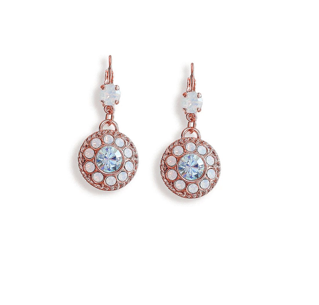 Crystal drop floral earrings,white opal