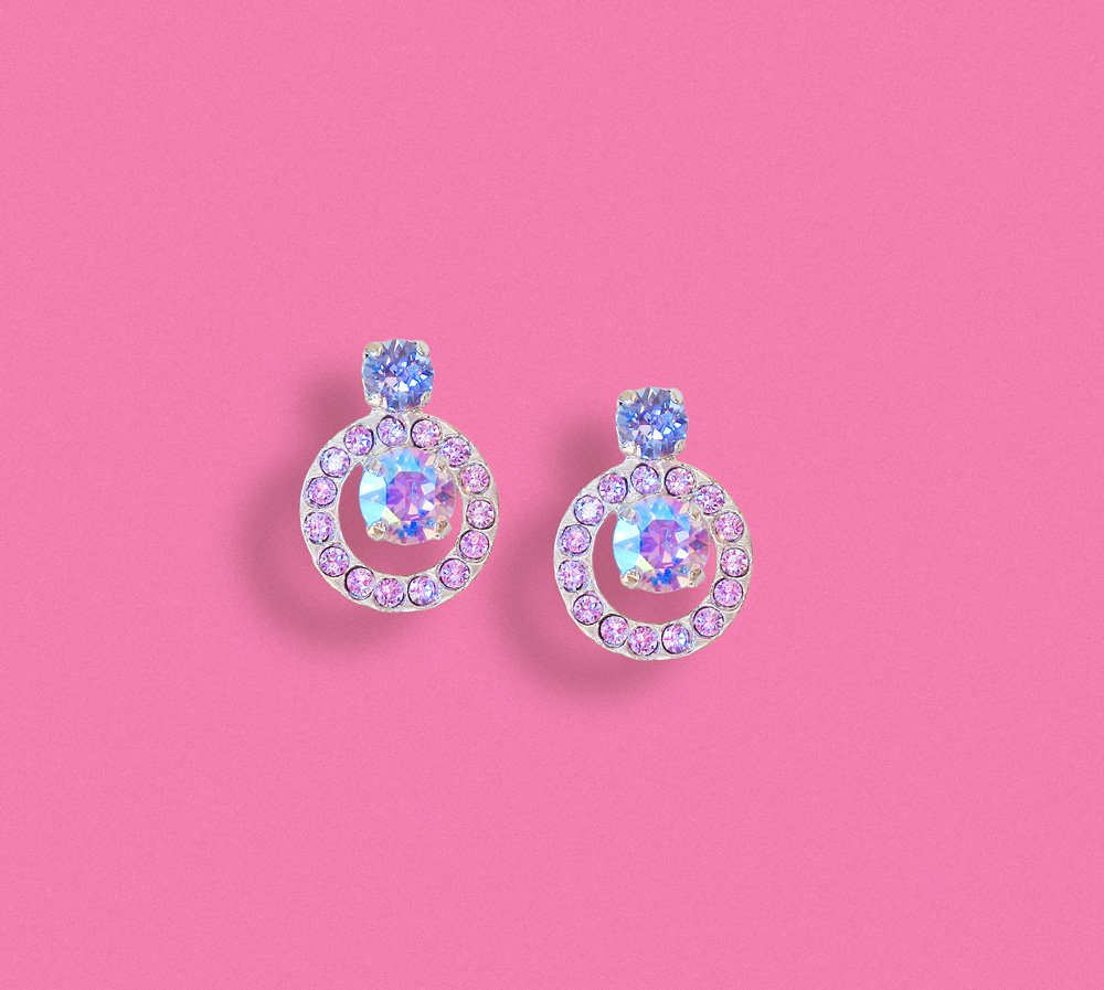 Crystal stud and drop earrings,violet