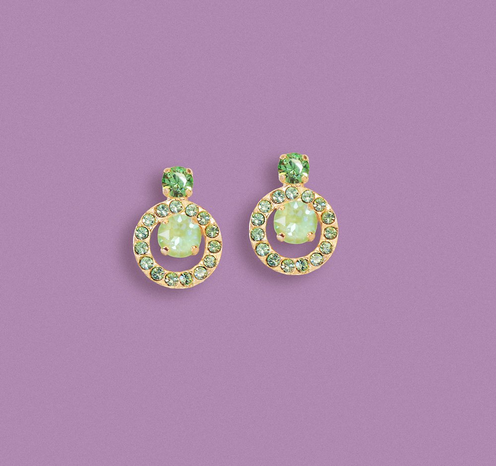 Crystal stud and drop earrings,chrysolite green