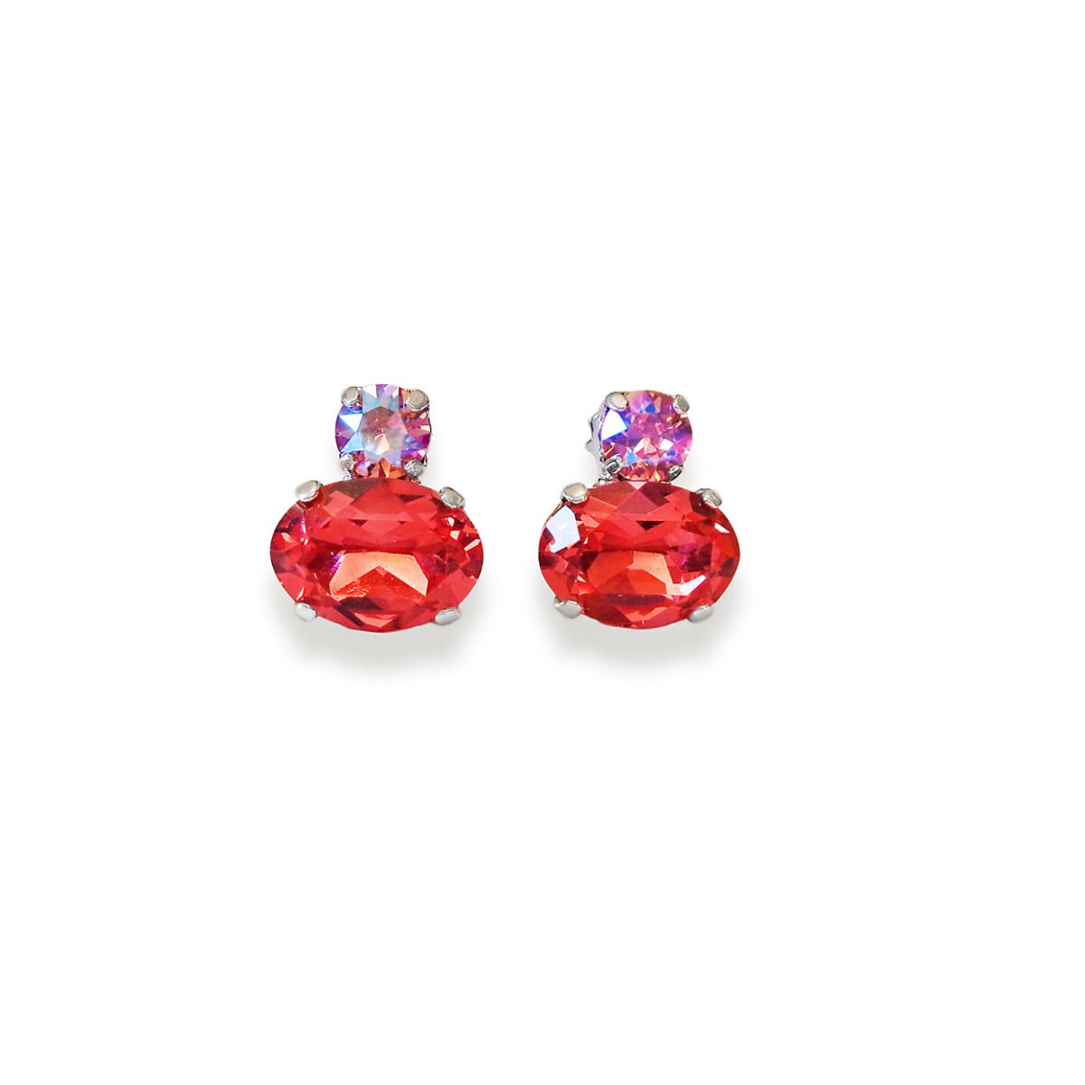Crystal stud & drop oval earrings,bright red