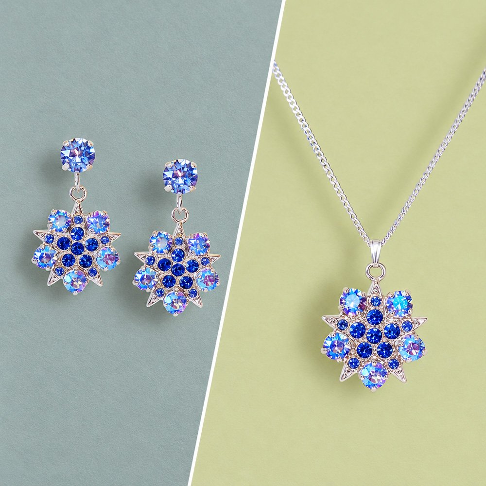 Crystal set star design,light blue shimmer